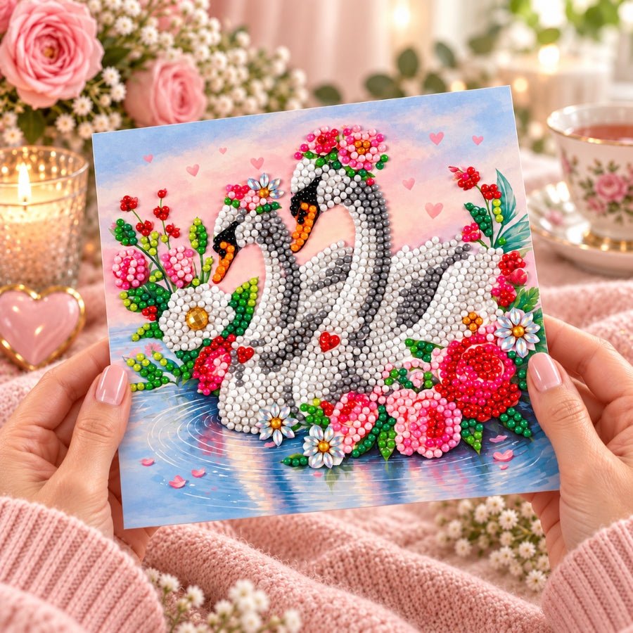 Sweetheart Swans Crystal Art Card Kit 15x15cm