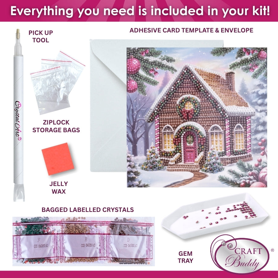 Yuletide Cabin Crystal Art Card Kit 18x18cm