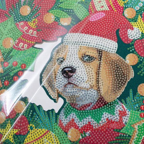 Christmas Dog 30cm Crystal Art Wreath - Incomplete Close Up