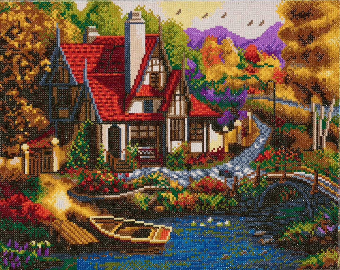 CAK-A56: "Riverside Cottage" Framed Crystal Art Kit, 40 x 50cm