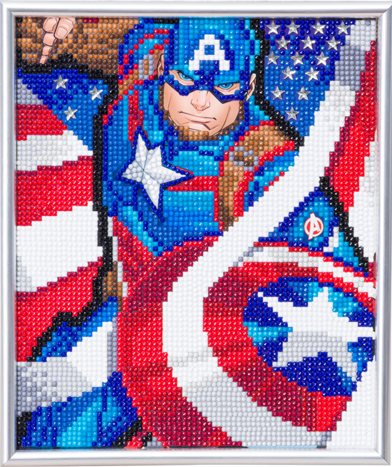 CAM-MCU930-WHITE: Captain America Crystal Art Framed Picture Kit 21x25m