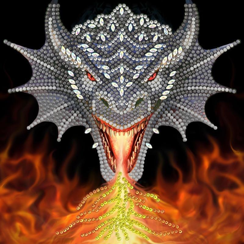 CCK-A72: "Dragon Fire Head"" 18x18cm Crystal Art Card  ANNE STOKES"