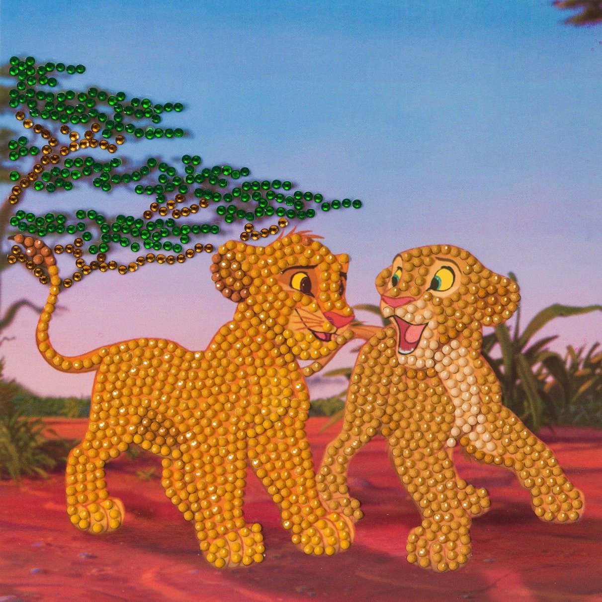 CCK-DNY802: Simba and Nala, 18x18cm Crystal Art Card