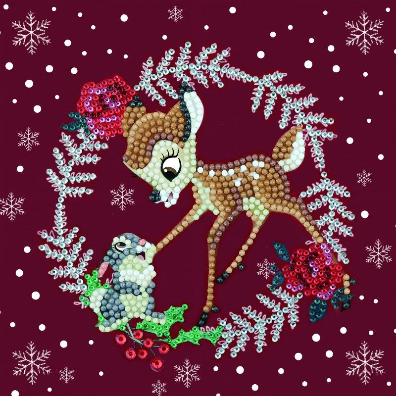 CCK-DNY810: Festive Bambi, 18x18cm Crystal Art Card