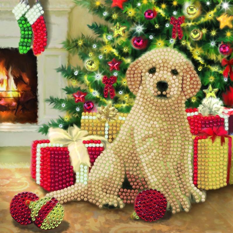 CCK-XM89: Puppy's First Christmas, 18x18cm Crystal Art Card