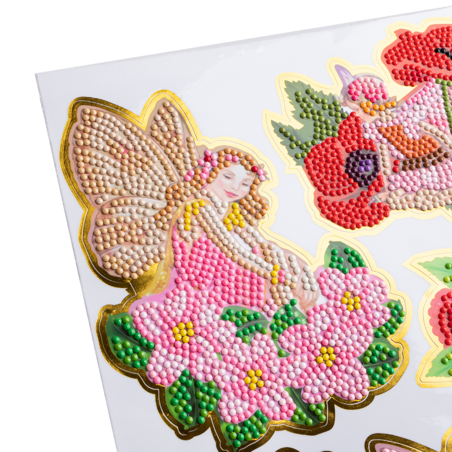 "Flower Vases & Fairies" Crystal Art Foiled Edged Stickers Close Up