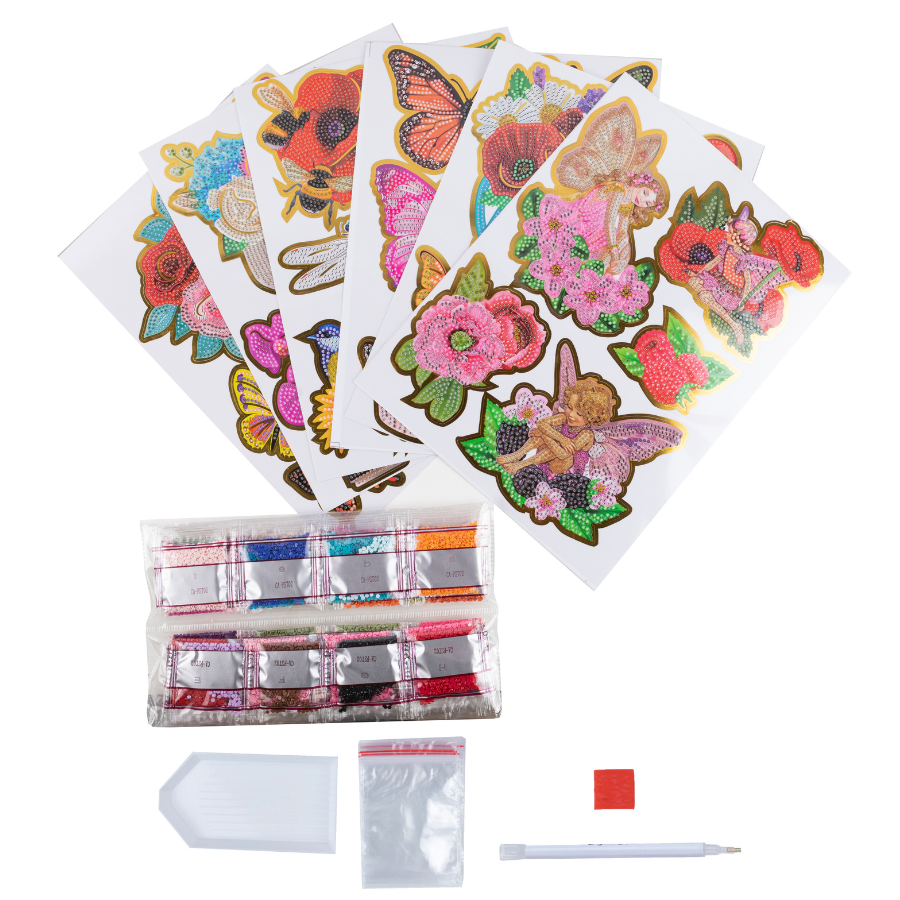 "Flower Vases & Fairies" Crystal Art Foiled Edged Stickers Content 