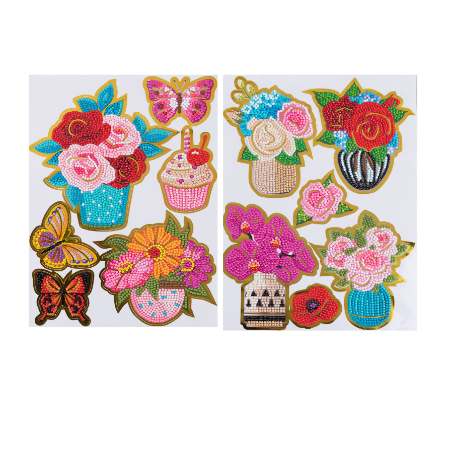 "Flower Vases & Fairies" Crystal Art Foiled Edged Stickers Front 