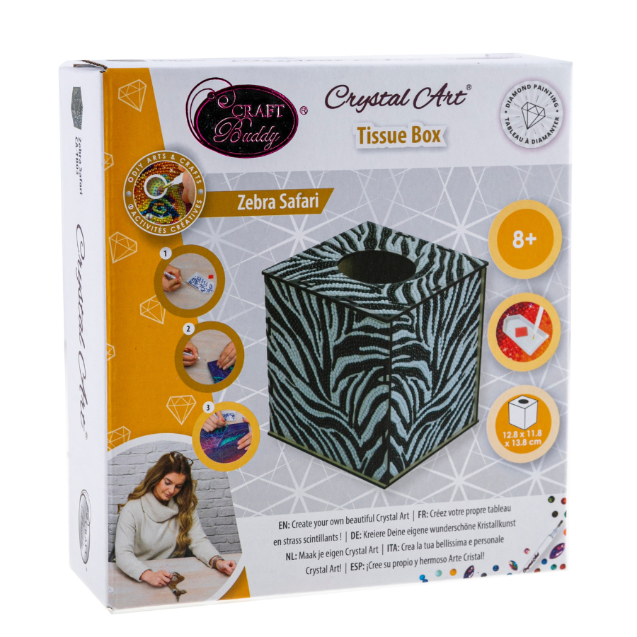 Load image into Gallery viewer, Zebra crystal art tissue box front packaging 
