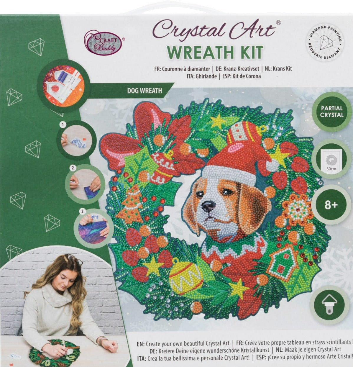 Christmas Dog 30cm Crystal Art Wreath - Front Packing