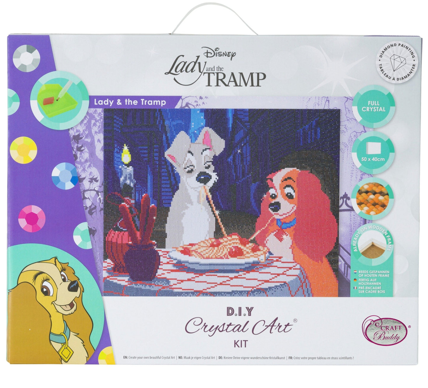 CAK-DNY706L: Lady & The Tramp, 40x50cm Crystal Art Kit