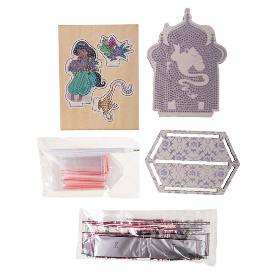 Load image into Gallery viewer, &amp;quot;Jasmine&amp;quot; Crystal Art Disney 100 Sparkle Scene contents
