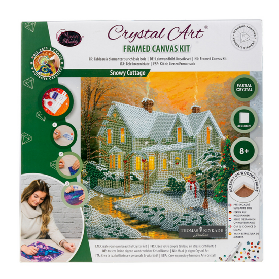 Load image into Gallery viewer, “Snowy Cottage” 30x30cm Crystal Art Kit Front Packaging
