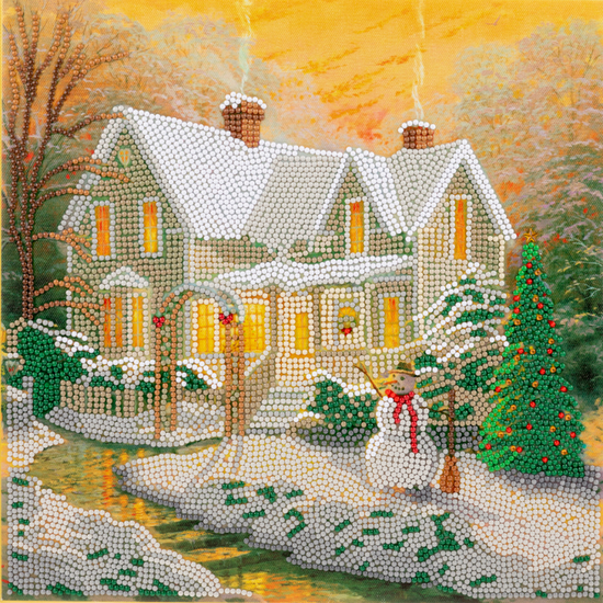 “Snowy Cottage” 30x30cm Crystal Art Kit Front View